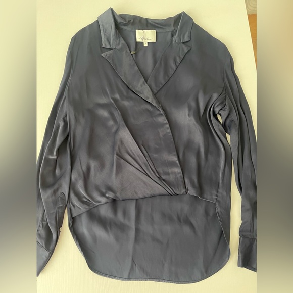 3.1 Phillip Lim Long Sleeve Navy Blue Wrap Blouse Sz 0 - Picture 6 of 16